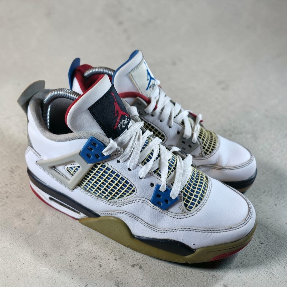 Jordan 4 Retro What The (GS) Shoe Size 7Y 408452-146 White Blue-Red Sneakers